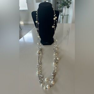 Henri Bendel Elegant Silver with Crystals and Pearls Necklace